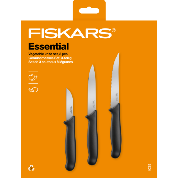 Knivsett Fiskars Essential 1065584 grønnsakskniver, 3 deler 