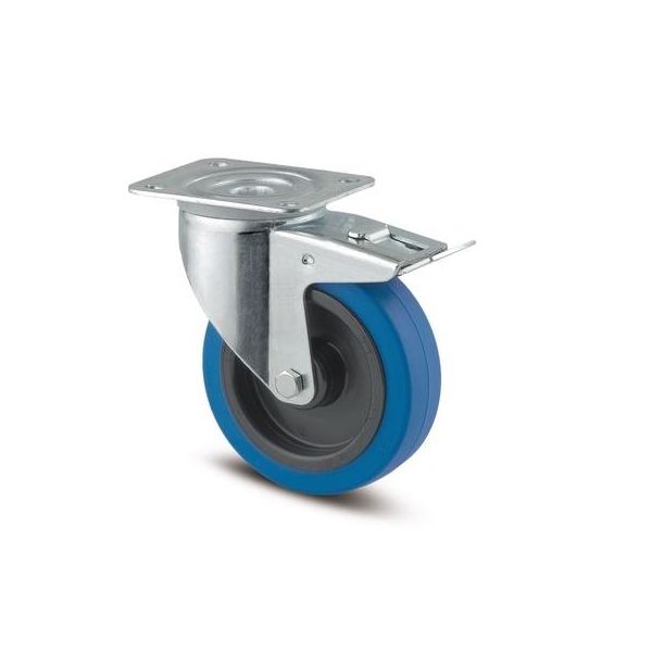 Hjul Tente 3477UFR100P62 bremse, elastik, plade 105x85 Ø100 mm