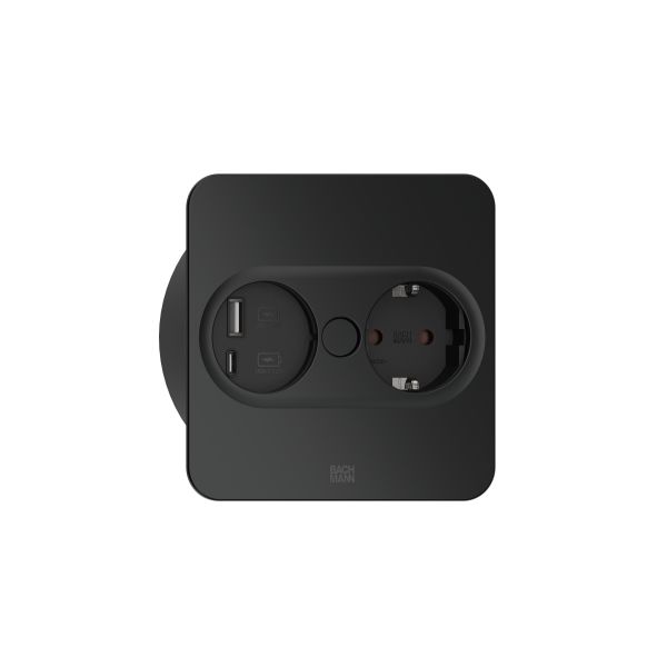 Eluttag Rutab 946.105 fyrkant, USB A/C, avtagbart lock Svart