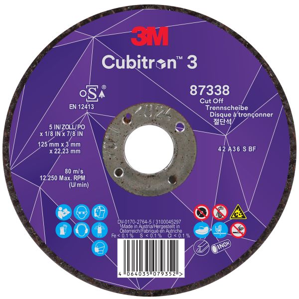 Katkaisulaikka 3M Cubitron 3 22,23 mm x 125 mm Laikan halkaisija 125 mm, karkeus 36+ ja paksuus 3.0 mm
