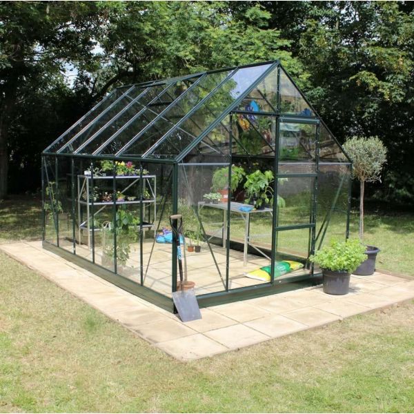 Växthus Halls Universal 128 + F08652 med fundament, 9,9 m², grön/svart 