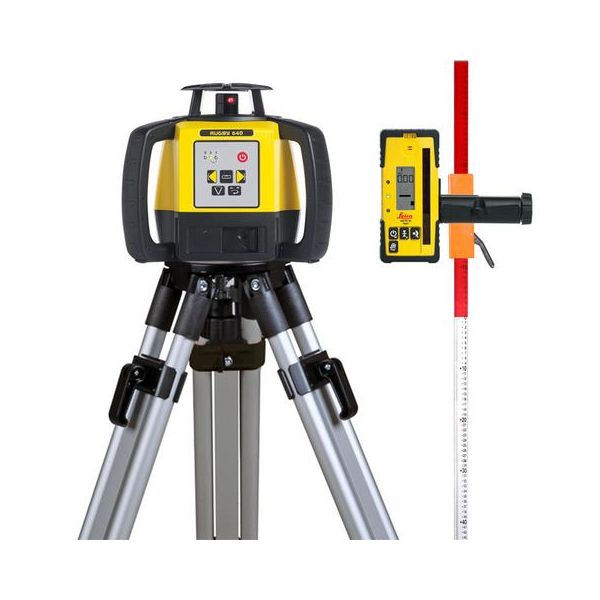 Pyörivä laser Leica Rugby 640 + Rod Eye 160 punaisella laserilla 