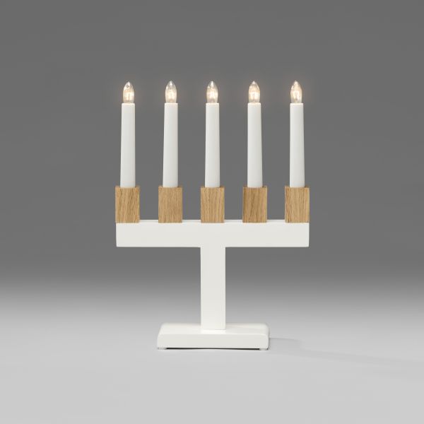 Elektrisk adventslysestake Konstsmide 2558-201 5 kynttilää, tammi Valkoinen