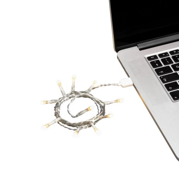 Mikrolysslynge Konstsmide 1773-133 frostet, USB, varmhvit, transparent kabel 1,9 m, 20 lamperdioder