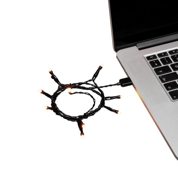 Mikrolysslynge Konstsmide 1774-830 frostet, USB, rav, svart kabel 3,4 m, 35 lysdioder