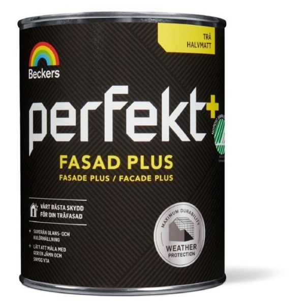 Fasadfärg Beckers Perfekt Fasad Plus halvmatt Utevit 1 l 25 Halvmatt