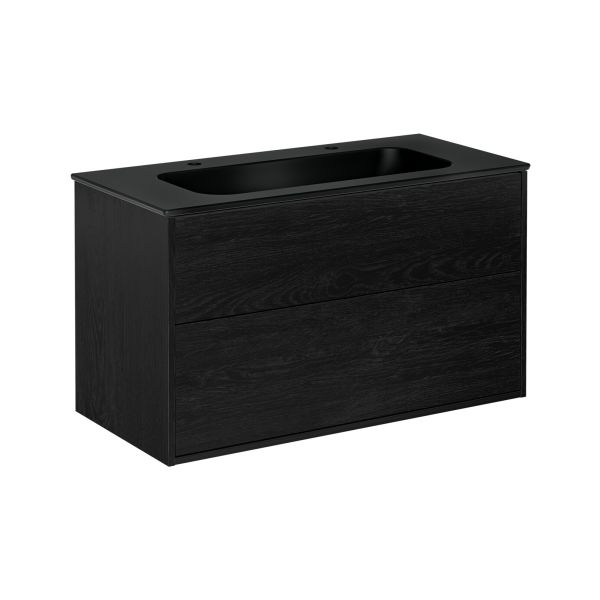 Kommodepakke Gustavsberg Artic GB71ACVU10TK382 svart askfinér/mattsvart, 100 cm, 2 blandebatterihull 