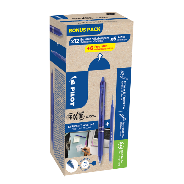 Kuglepen Pilot FriXion Ball Clicker sletbar, 12-pak Blå