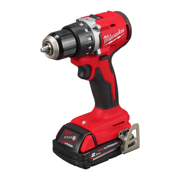 Slagboremaskine Milwaukee M18 BLPDRC med 2 stk. 2 Ah-batterier, oplader og taske 