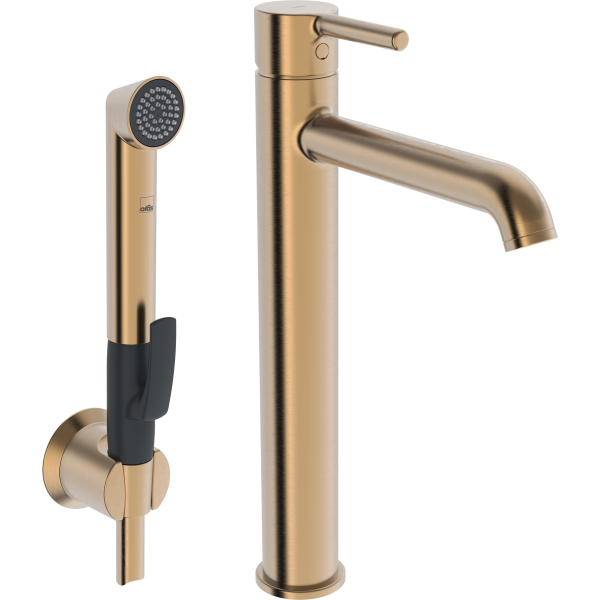 Tvättställsblandare Oras Optima Style 2602FH-81 hög modell, med handdusch Borstad brons