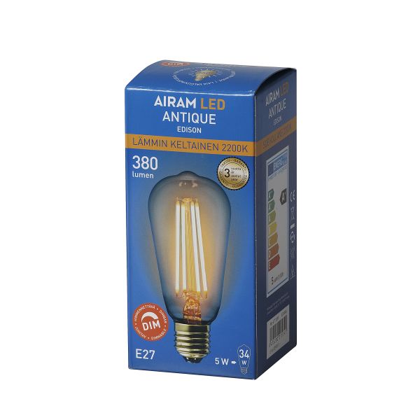 LED-lampa Airam Amber 4,5 W, E27, dimbar 
