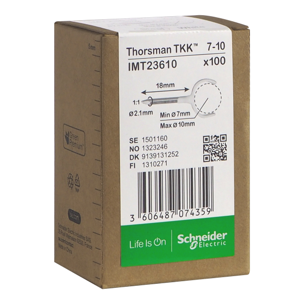 Klammer Schneider Electric IMT23610 spik, 100-pack, rund kabel 7-10, 2,1x18 mm