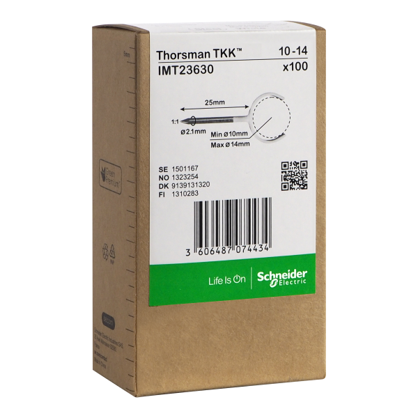 Klammer Schneider Electric IMT23630 spik, 100-pack, rund kabel 10-14, 2,1x25 mm