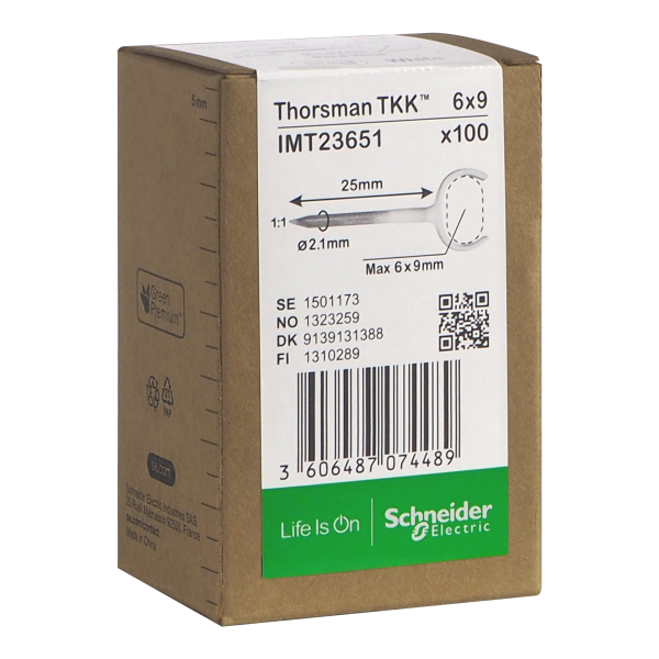 Klammer Schneider Electric IMT23651 spik, 100-pack, platt kabel 6x9, 2,1x25 mm