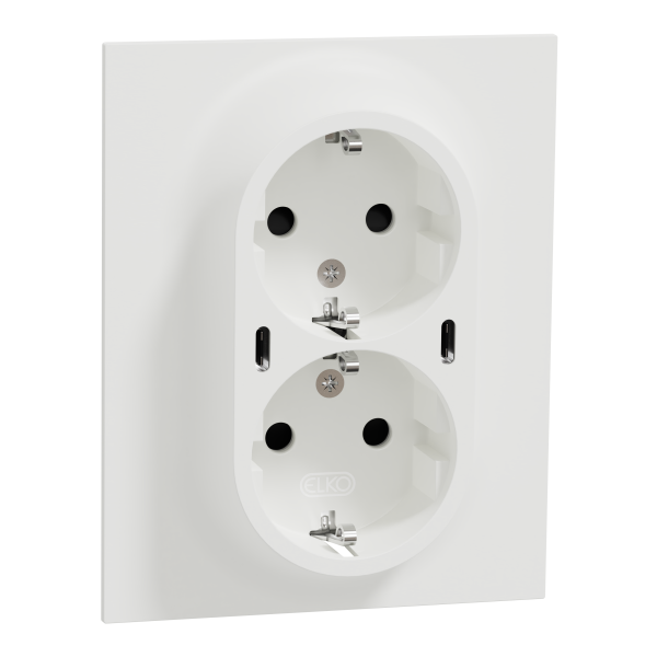 Vägguttag Elko EKO50093 med USB, 2-vägs, jordad, skruvanslutning Renvit