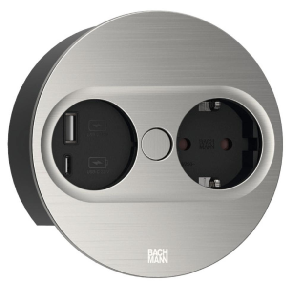 Eluttag Rutab 946.004 rund, USB A/C, avtagbart lock Rostfritt stål