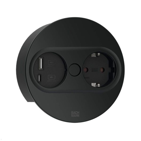 Stikkontakt Rutab 946.104 rund, USB A/C, avtakbart lokk Svart