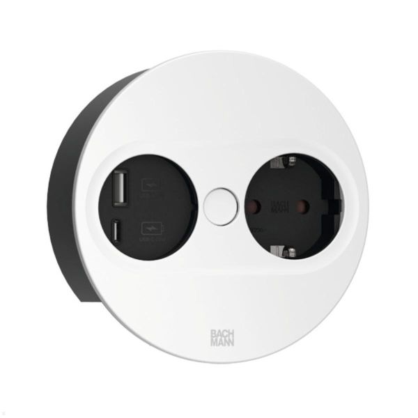 Stikkontakt Rutab 946.204 rund, USB A/C, avtakbart lokk Hvit