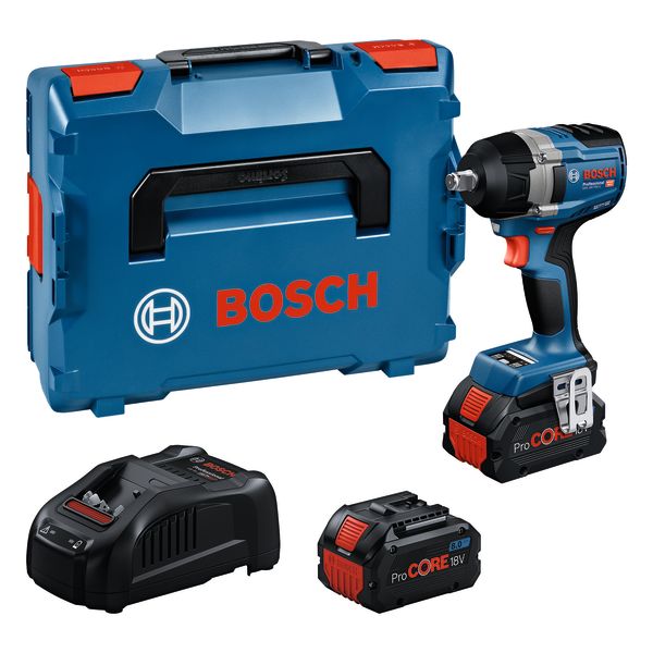 Akkuiskuruuvinväännin/-mutterinväännin Bosch GDS 18V-750 C akkujen ja laturin kanssa 