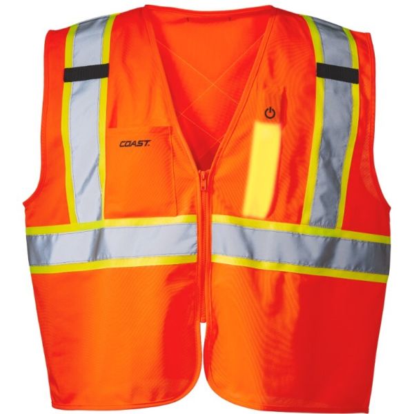 Sikkerhedsvest Coast SV350L med LED-belysning, orange med høj synlighed L
