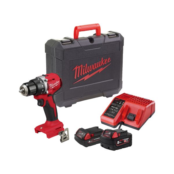 Akkuporakone Milwaukee M18 BLDDRC-522C akkujen ja laturin kanssa 