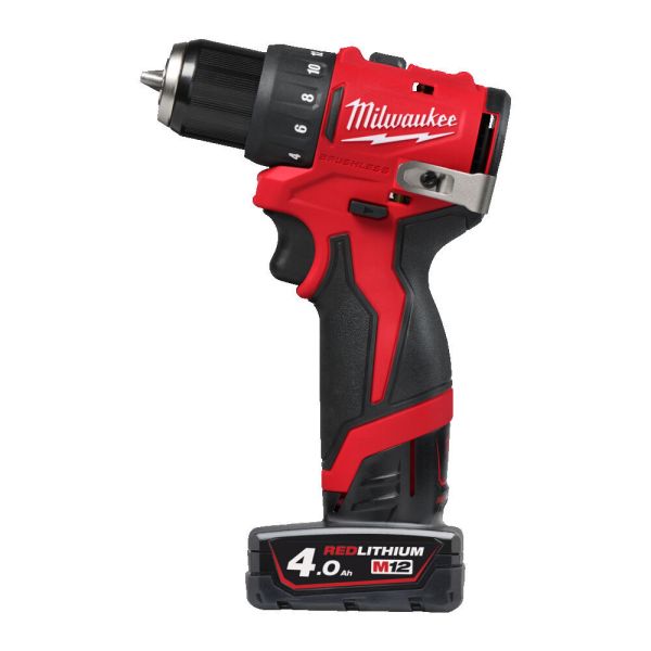 Akkuporakone Milwaukee M12 BLDDRC-402C akkujen ja laturin kanssa 