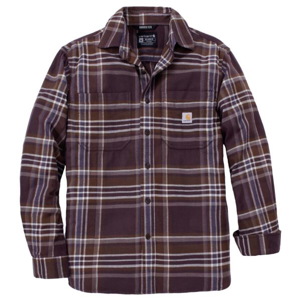 Flanelskjorte Carhartt 107010BB3-S Stretchflanell med trippelsydede sømme Mørk sepia S