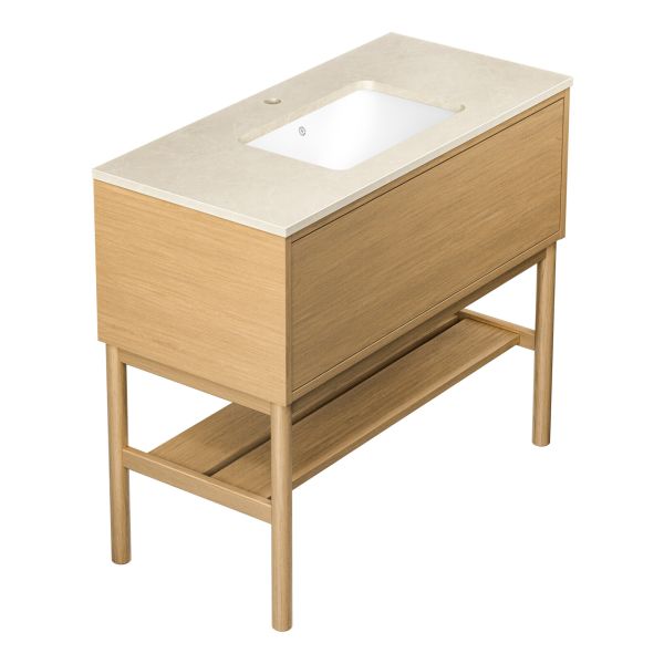 Kommode Gustavsberg Ducentic GB71DCVU10ARCC11LF med ben, 100 cm, lys eik/beige stein, 1 blandebatterihull 