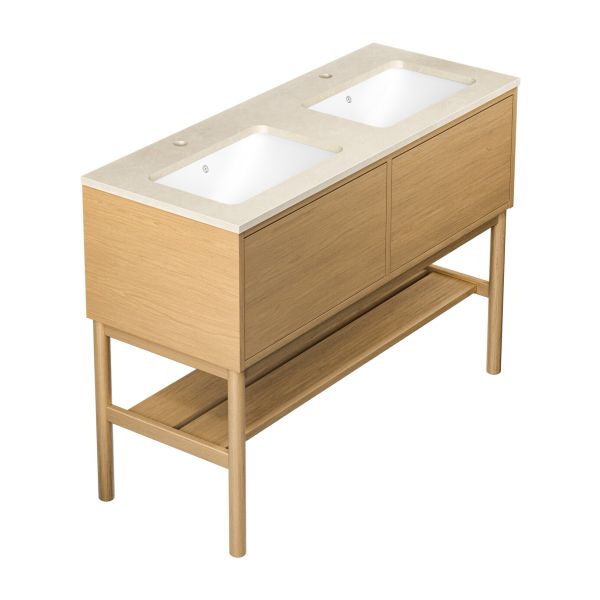 Kommode Gustavsberg Ducentic GB71DCVU12ARCC21LF med ben, 120 cm, lys eik/beige stein, 2 hyller 