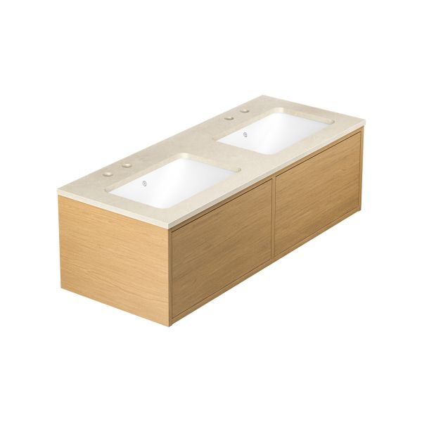 Allaskaappi Gustavsberg Ducentic GB71DCVU12ARCC2200 120 cm, vaalea tammi/beige kivi, 2 pesuallasta Vaalea tammi/beige kivi 120 cm