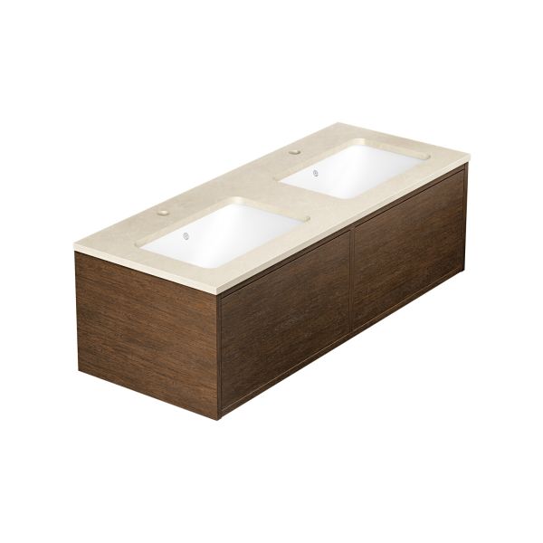 Kommodpaket Gustavsberg Ducentic GB71DCVU12AWCC2100 120 cm, brun ek/beige sten, 2 hoar Brun ek/Beige sten 120 cm Utan ben 2 blandarhål (1+1) 2 hoar