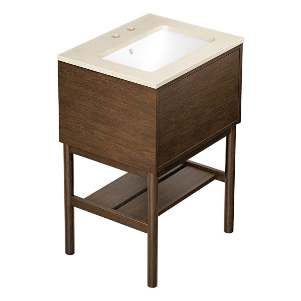 Allaskaappi Gustavsberg Ducentic GB71DCVU60AWCC12LF tukikehyksellä, 60 cm, ruskea tammi/beige kivi, 2 hanareikää Ruskea tammi/beige kivi 60 cm Tukikehyksellä 2 hanareikää 1 altaalla