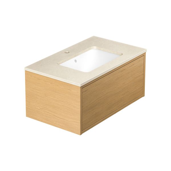 Kommode Gustavsberg Ducentic GB71DCVU80ARCC1100 80 cm, lys eik/beige stein, 1 blandebatterihull 