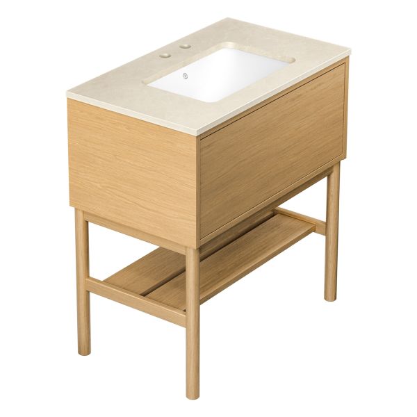 Allaskaappi Gustavsberg Ducentic GB71DCVU80ARCC12LF tukikehyksellä, 80 cm, vaalea tammi/beige kivi, 2 hanareikää Vaalea tammi/beige kivi 80 cm Tukikehyksellä 2 hanareikää 1 altaalla