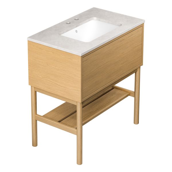 Kommode Gustavsberg Ducentic GB71DCVU80ARSG12LF med ben, 80 cm, lys eik/grå stein, 2 blandebatterihull 