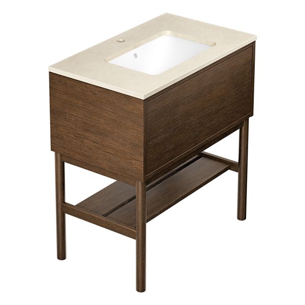 Kommode Gustavsberg Ducentic GB71DCVU80AWCC11LF med bein, 80 cm, brun eik/beige sten, 1 blandebatterihull 