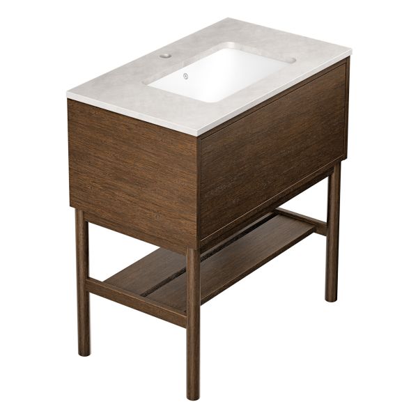 Kommode Gustavsberg Ducentic GB71DCVU80AWSG11LF med ben, 80 cm, brun eik/grå stein, 1 blandebatterihull 