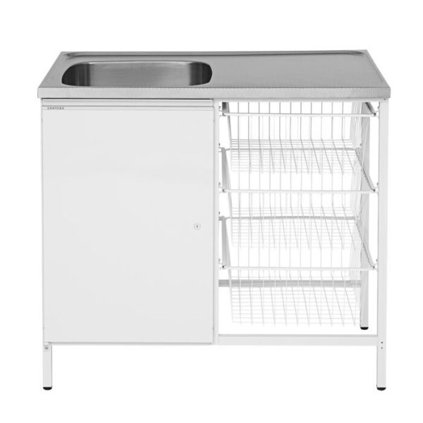 Tvättbänk Contura CAB 10 vit, med förvaringsskåp och 3 trådbackar Vänster