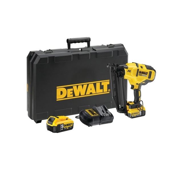 Akkuviimeistelynaulain Dewalt DCN660P2-QW 2 x 18V XR 5,0 Ah -akkua, laturi ja laukku 