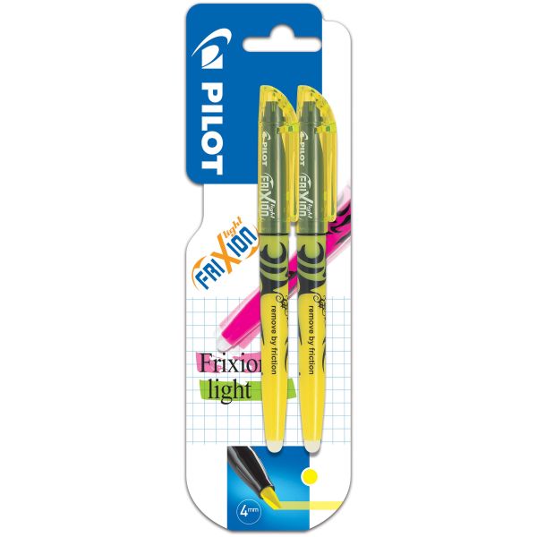 Merkepenn Pilot FriXion Light gul, viskbar, 2-pakk 