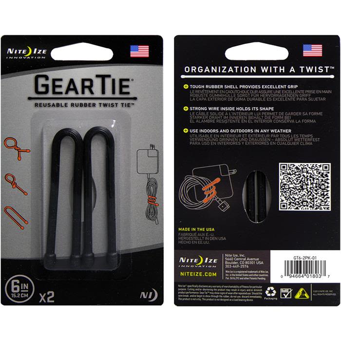 Nite Ize Gear Tie 6 Vaier 2-pakning svart