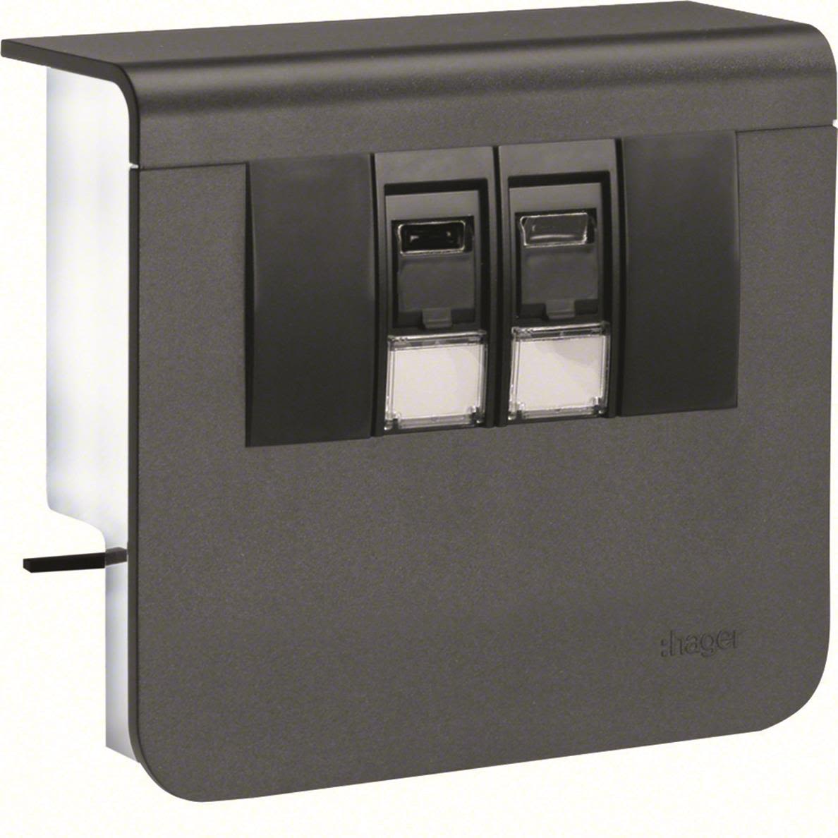 Hager SL200559079011 Datauttag 2 x RJ45, kanalhöjd 55 mm Antracitgrå