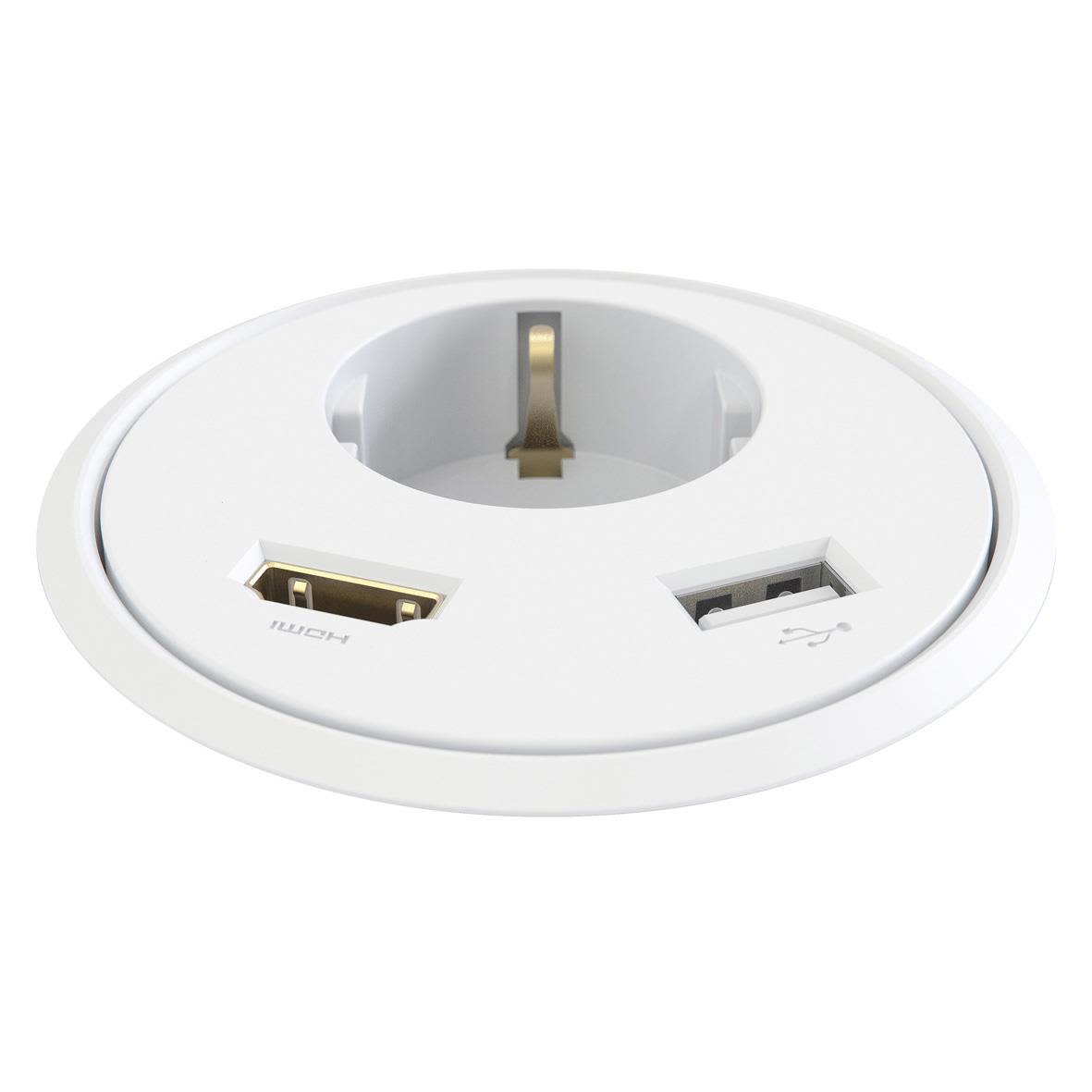 Kondator Powerdot PD13 Bordsuttag Schuko + USB + HDMI Vit