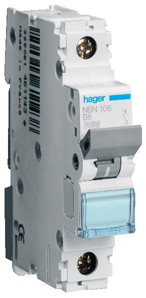 Hager NCN116 Dvärgbrytare 1-polig, 10kA, C-karakteristik 16A