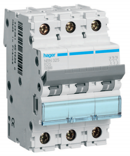 Hager MCN316 Dvärgbrytare 3-pol, 6kA, C-karakteristik 16A