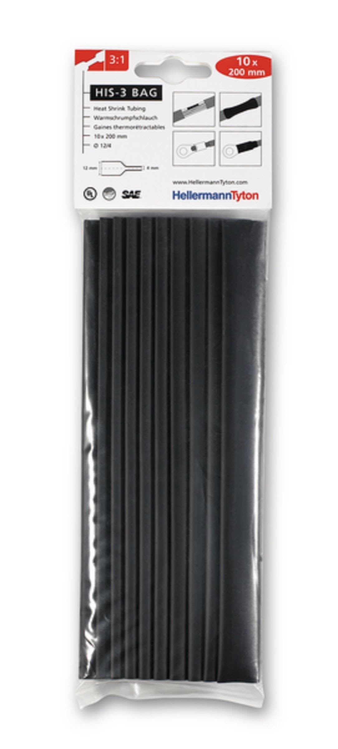 Hellermann Tyton HIS-3 Bag Krympslang 200 mm, 3:1, 10-pack 3/1 mm