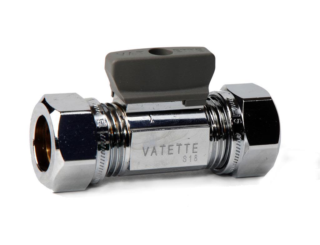Vatette FG071050305 Kulventil rak, förkromad, med vred, CU-CU 15 x 10 mm