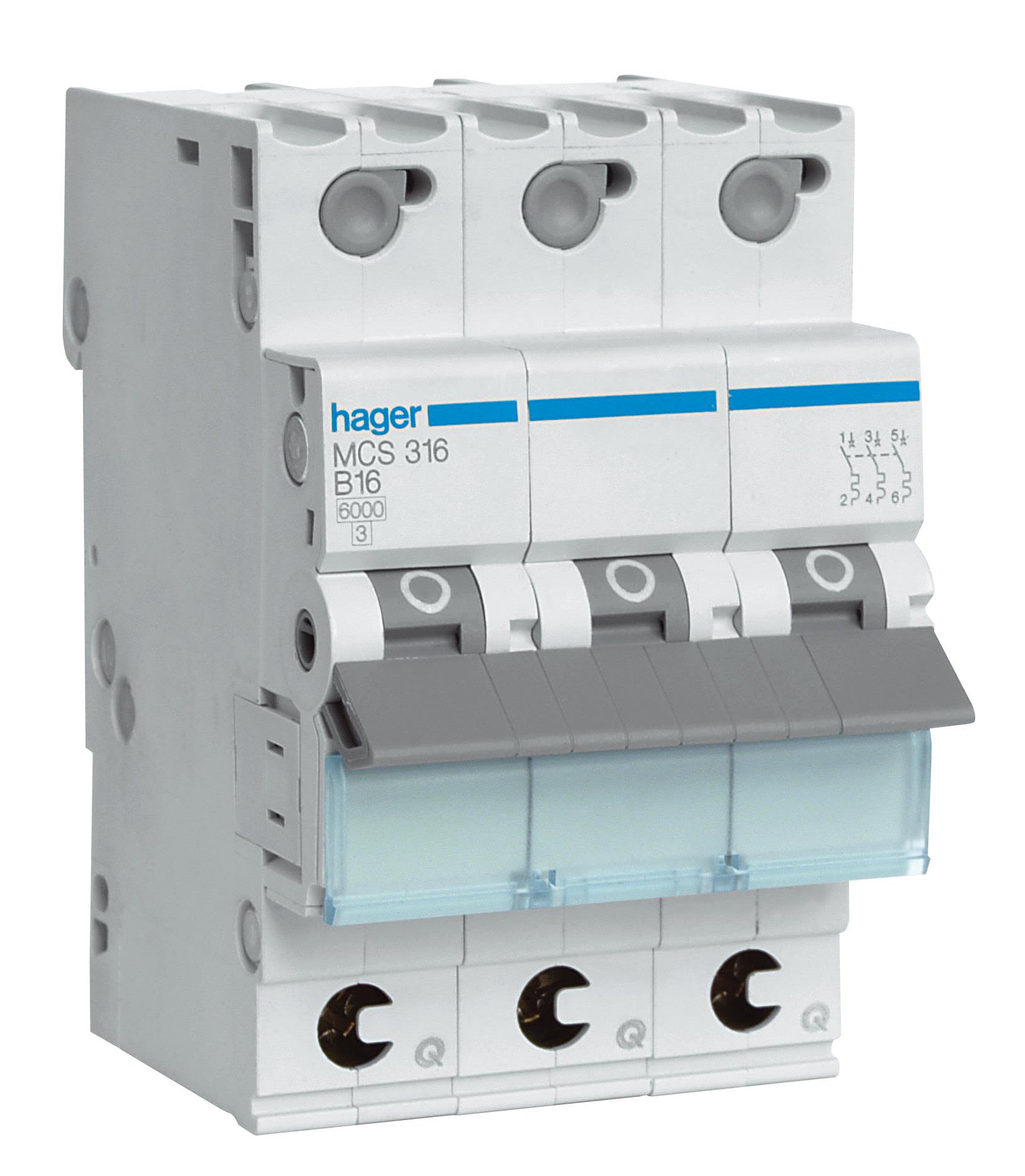 Hager MCS350 Dvärgbrytare 3-pol, 6kA, C-karakteristik 50A