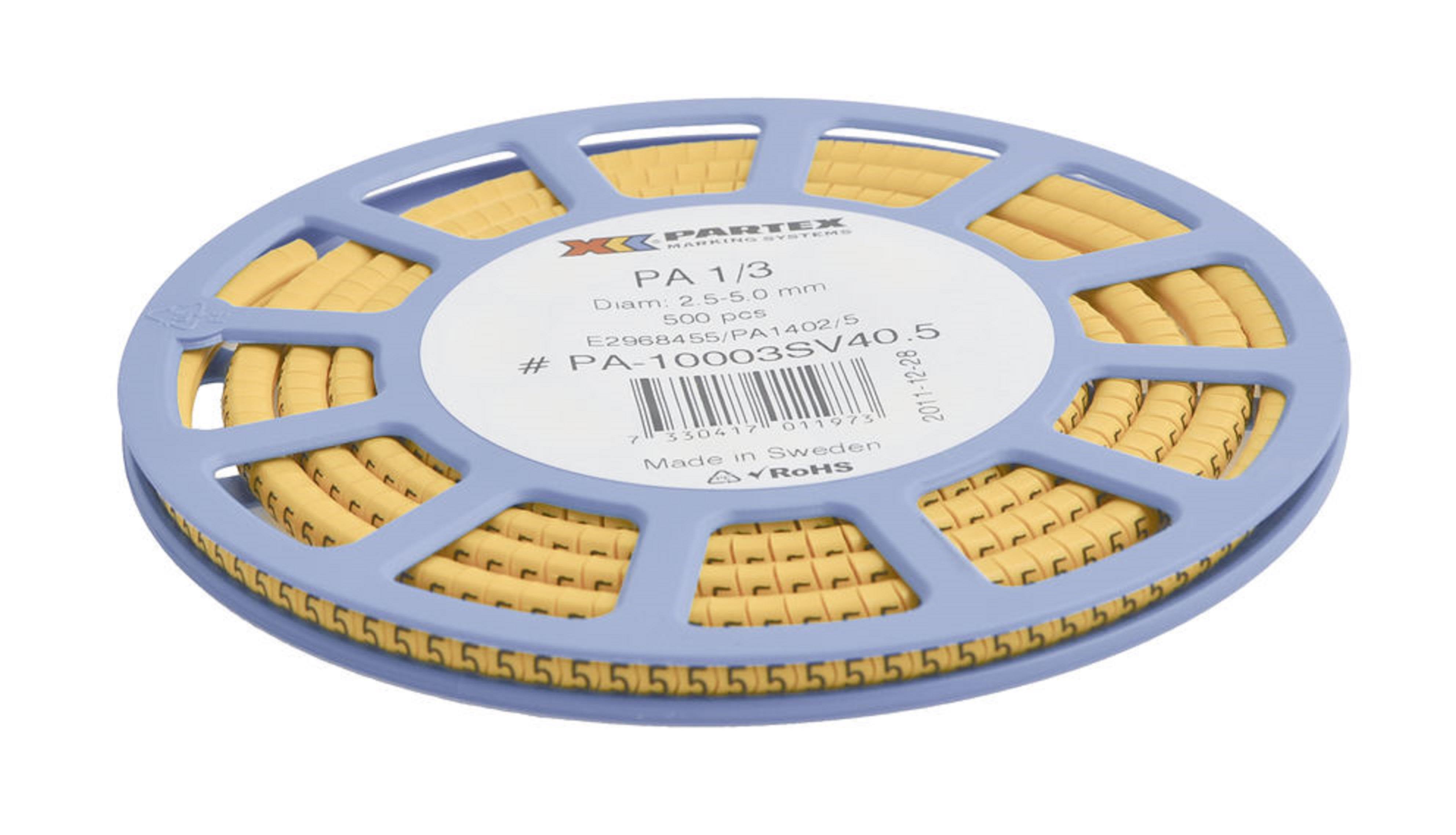 Partex PA2/6 Märkhylsa gul, smal, 125 st/rulle Text: L1