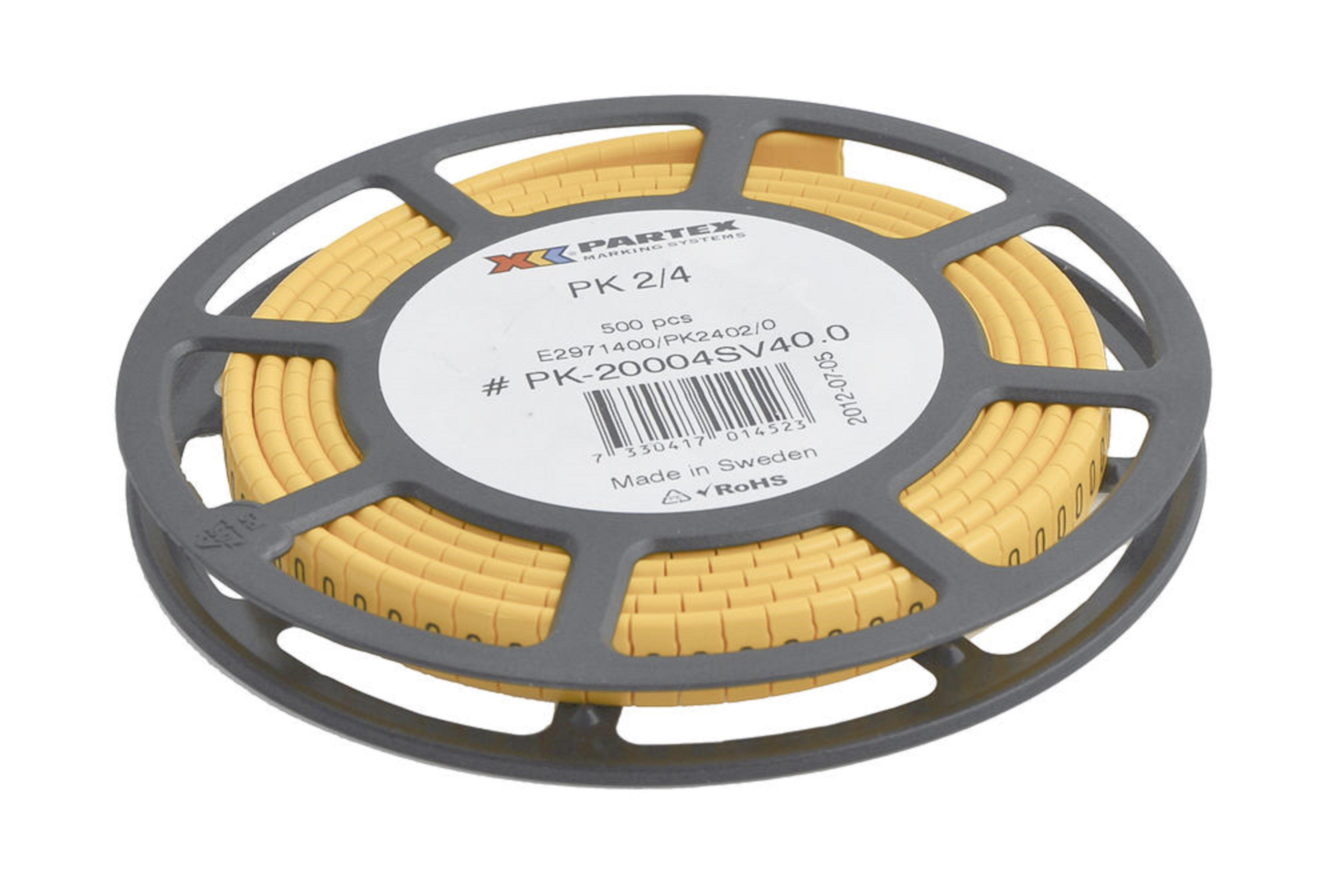 Partex PK2/4 Märkhylsa gul, smal, 500 st/rulle Text: 0